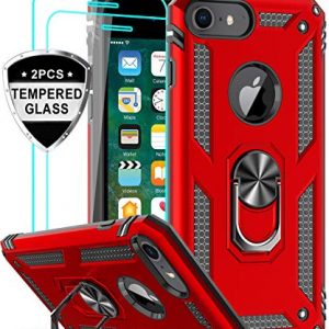 LeYi iPhone 6s/ 6 Case, iPhone 7 Case, iPhone 8 Case with Tempered Glass Screen Protector [2Pack], Military Grade Protective Phone Case with Ring Car Mount Kickstand for Apple iPhone 6/6s/7/8, Red